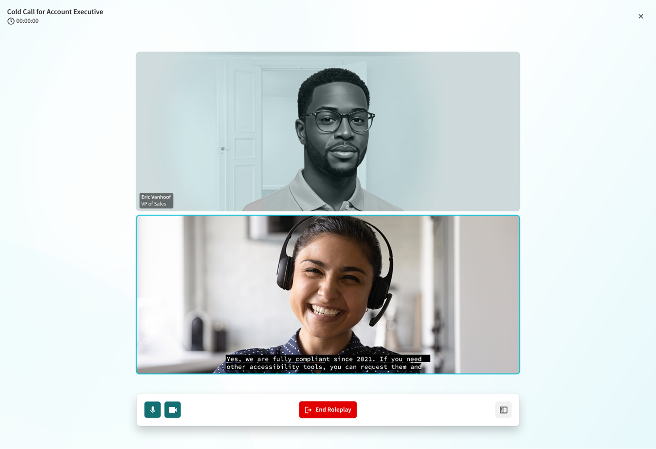 AI Role Play — real-time practice call interface
