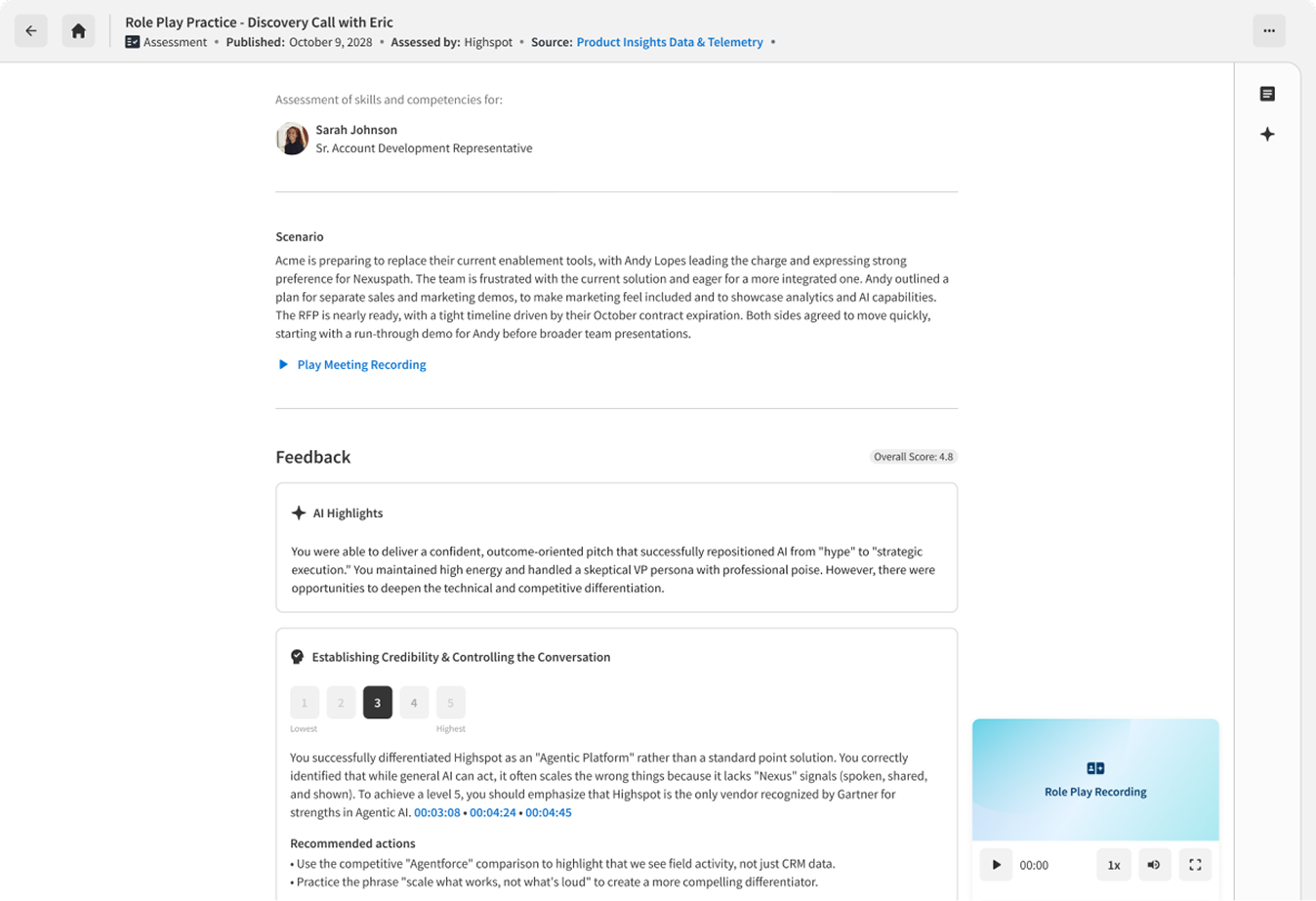 AI-powered rep assessment feedback
